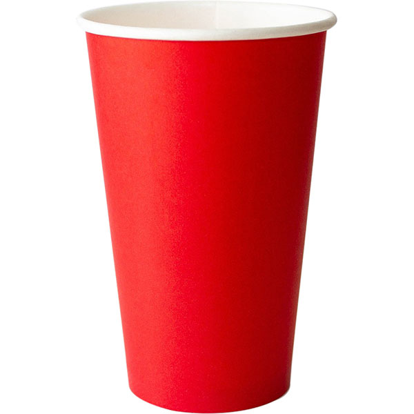 картинка Стакан для горячих напитков одноразовый[50шт], бумага, 400мл, D=90,H=135мм, красный 