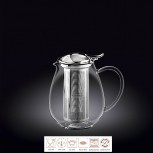 картинка Чайник заварочный 600 мл короткий носик, с откидной крышкой и колбой нерж. Thermo Glass Wilmax 