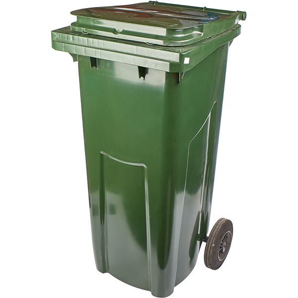картинка Контейнер для мусора 120л.H=95,L=48,B=48см.на обрезиненных колесах пластик зелен. 