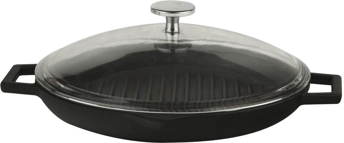 картинка Сковорода-гриль d=30 см. чугун, черная, крышка стекло "ECO" , LAVA 