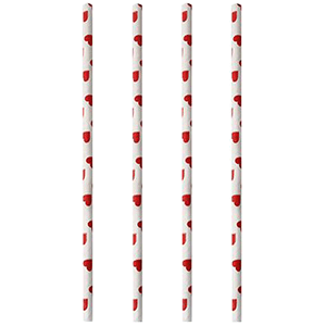картинка Трубочки без сгиба D=6,L=200мм.«Сердечки»[100шт] бумага,белый,красный 