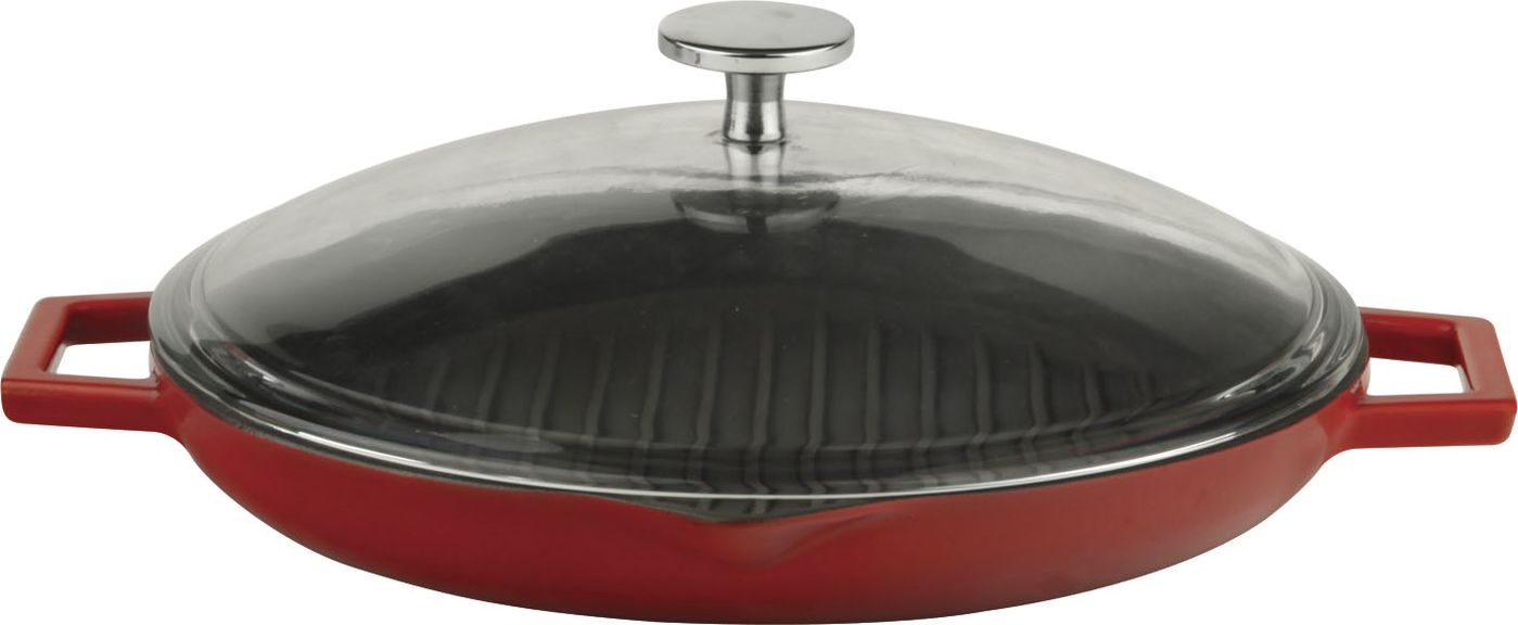 картинка Сковорода-гриль d=30 см. чугун, красная, ручка металл, крышка стекло , LAVA 